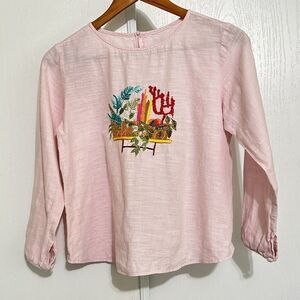 Girls Pink Hand Made Embroidered Long Sleeve Shirt  Floral Plants Sz XL-XXL